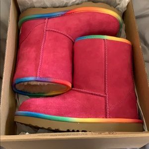 Girls pink UGG boots size 13 rainbow trim BNIB